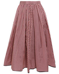 Tome Striped Taffeta Midi Skirt Red