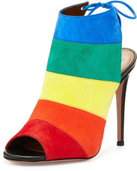 Aquazzura Rainbow Striped Suede Sandal Multi