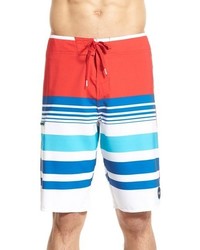 Red Horizontal Striped Swim Shorts