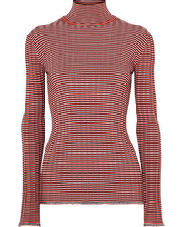 Victoria Victoria Beckham Striped Ribbed Knit Turtleneck Sweater