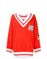 Red Horizontal Striped V-neck Sweater