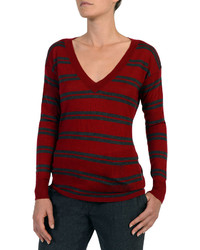 Eleventy Striped V Neck Wool Blend Sweater