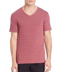 Red Horizontal Striped V-neck T-shirt