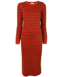 Red Horizontal Striped Wool Dress