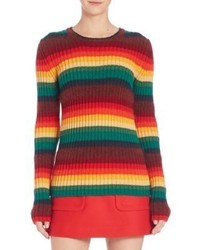 Red Horizontal Striped Wool Sweater