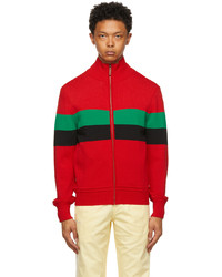 Red Horizontal Striped Zip Sweater