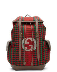 Red Houndstooth Canvas Backpack