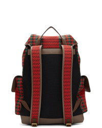 Gucci Red And Green Houndstooth Gg Backpack