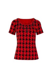 Red Houndstooth Crew-neck T-shirt