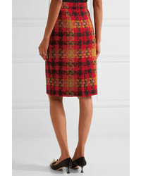 Miu Miu Checked Wool Tweed Skirt Red