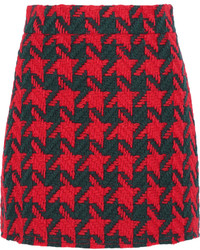 Red Houndstooth Wool Skirt