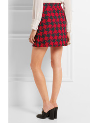 Gucci Houndstooth Wool Blend Mini Skirt Red