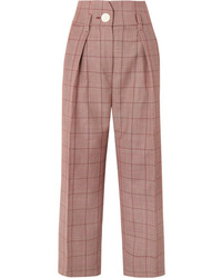 Petar Petrov Pleated Checked Wool And Wide Leg Pants