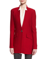 St. John Collection Honeycomb Knit One Button Jacket Russian Red