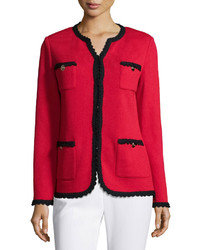 St. John Contrast Trim Knit Jacket Redblack