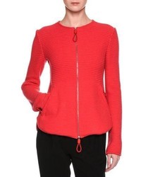 Giorgio Armani Flounce Back Knit Zip Front Jacket Red