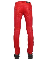 Balmain 18cm Geometric Waxed Denim Biker Jeans
