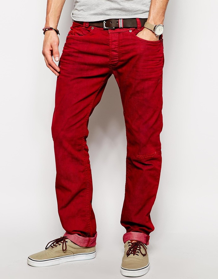 Diesel Jeans Iakop 830h Slim Tapered Red Overdye, $252, Asos