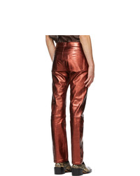 Dries Van Noten Red Leather Metallic Trousers
