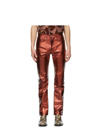Dries Van Noten Red Leather Metallic Trousers