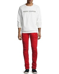 Pierre Balmain Slim Straight Moto Jeans Red