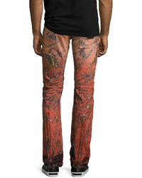 Robin's Jeans Vertical Zip Painted Moto Jeans Red