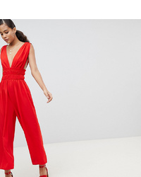 Asos Tall Asos Design Tall Ruched Waist Plunge Jumpsuit