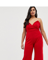 Club L Plus Bandeau Jumpsuit With Boning In Red