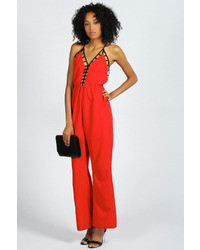 Boohoo Emily Caged Deep Plunge Woven Jumpsuit