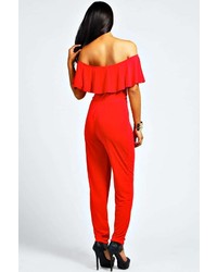 Boohoo Lacey Exaggerated Frill Shoulder Jumpsuit
