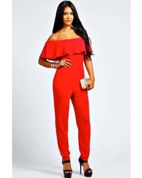 Boohoo Lacey Exaggerated Frill Shoulder Jumpsuit
