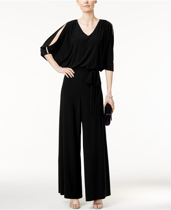 embellished cold shoulder jumpsuit