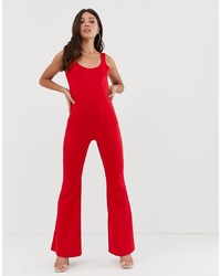 Missguided Flare Jumpsuit In Red