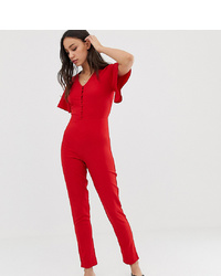 New Look Tall Flutter Sleeve Jumpsuit In Red