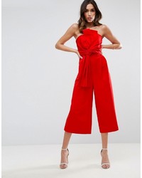 Asos Jumpsuit In Structured Fabric With Knot And Drape Detail