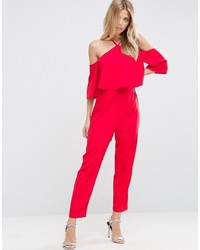 Asos Jumpsuit With Ruffle Bardot And Halter Neck Detail