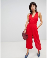 Warehouse Jumpsuit With V Neck In Red