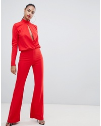 PrettyLittleThing Keyhole Cut Out Jumpsuit In Red