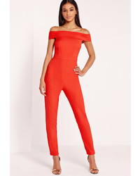 Missguided Crepe Bardot Romper Red