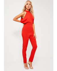 Missguided Red Drape Side High Neck Tailored Romper