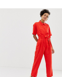 Monki Short Sleeve Jumpsuit In Red
