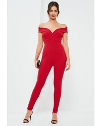 Missguided Red Wrap Bardot Romper