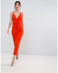Asos Wrap Front Jumpsuit With Peg Leg And Self Belt