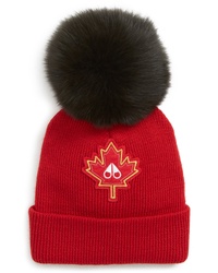 Moose Knuckles Maple Leaf Toque Hat With Removable Genuine Fox