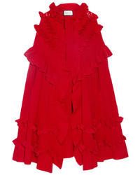 Gucci Ruffled Pointelle Knit Wool Cape Red