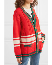 Gucci Chateau Marmont Embroidered Striped Cable Knit Wool Cardigan