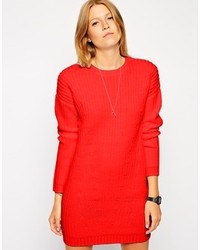 Red Knit Casual Dress