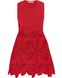 Antonio Berardi Knitted And Guipure Lace Dress Crimson
