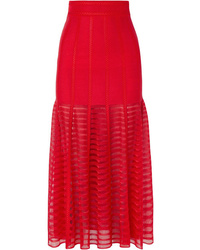 Red Knit Lace Midi Skirt
