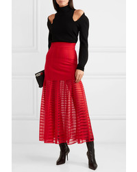 Alexander McQueen Paneled Lace And Open Knit Midi Skirt